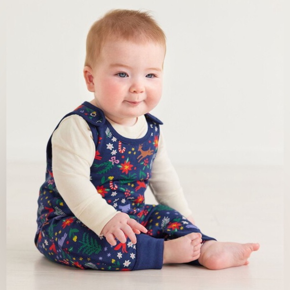 Hanna Andersson Winter Wonderland Cotton Overall & Tee Set 6-12mo